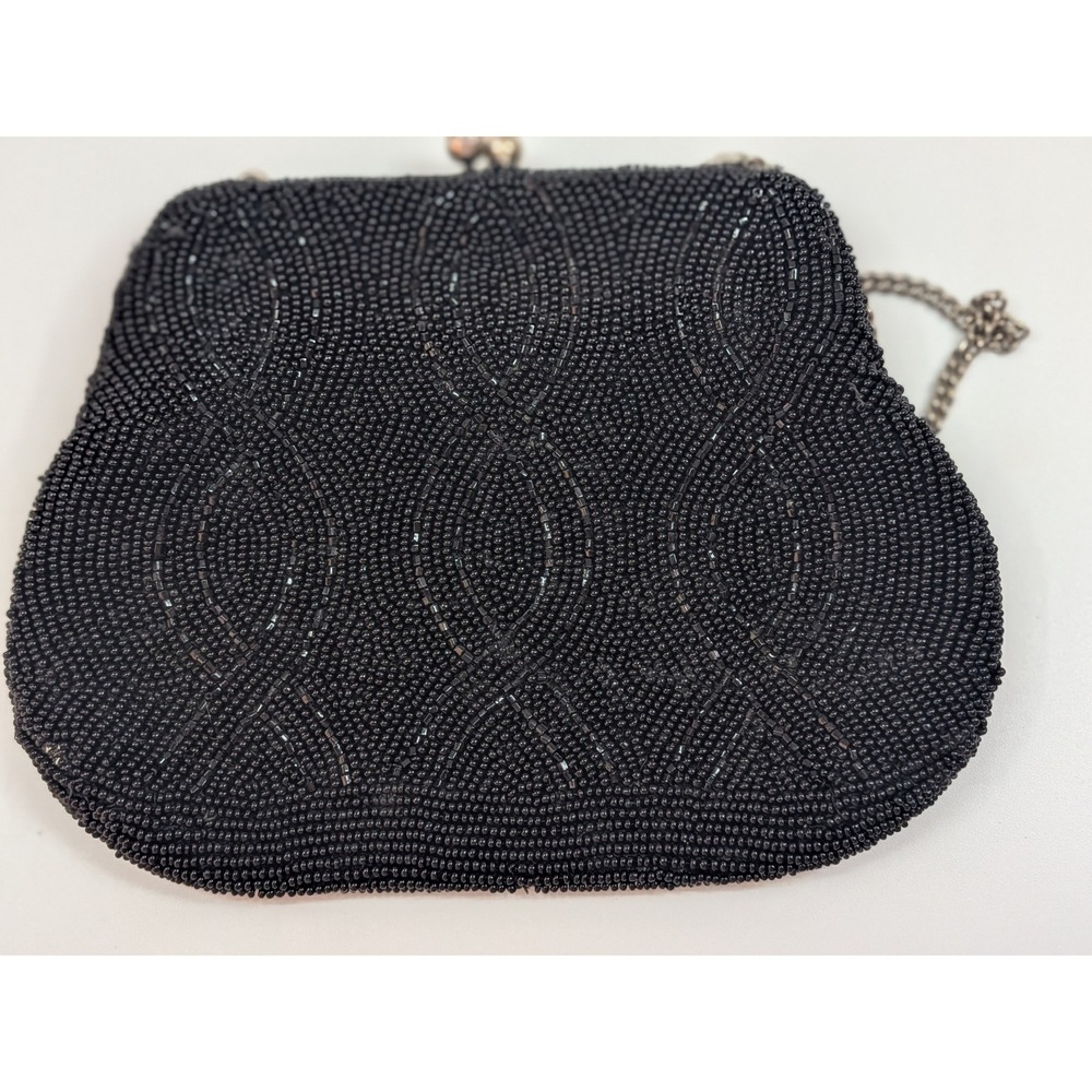 Vtg Richere Black Beaded Evening Purse Hand Made in Japan Rhinestone Clasp - Picture 5 of 17